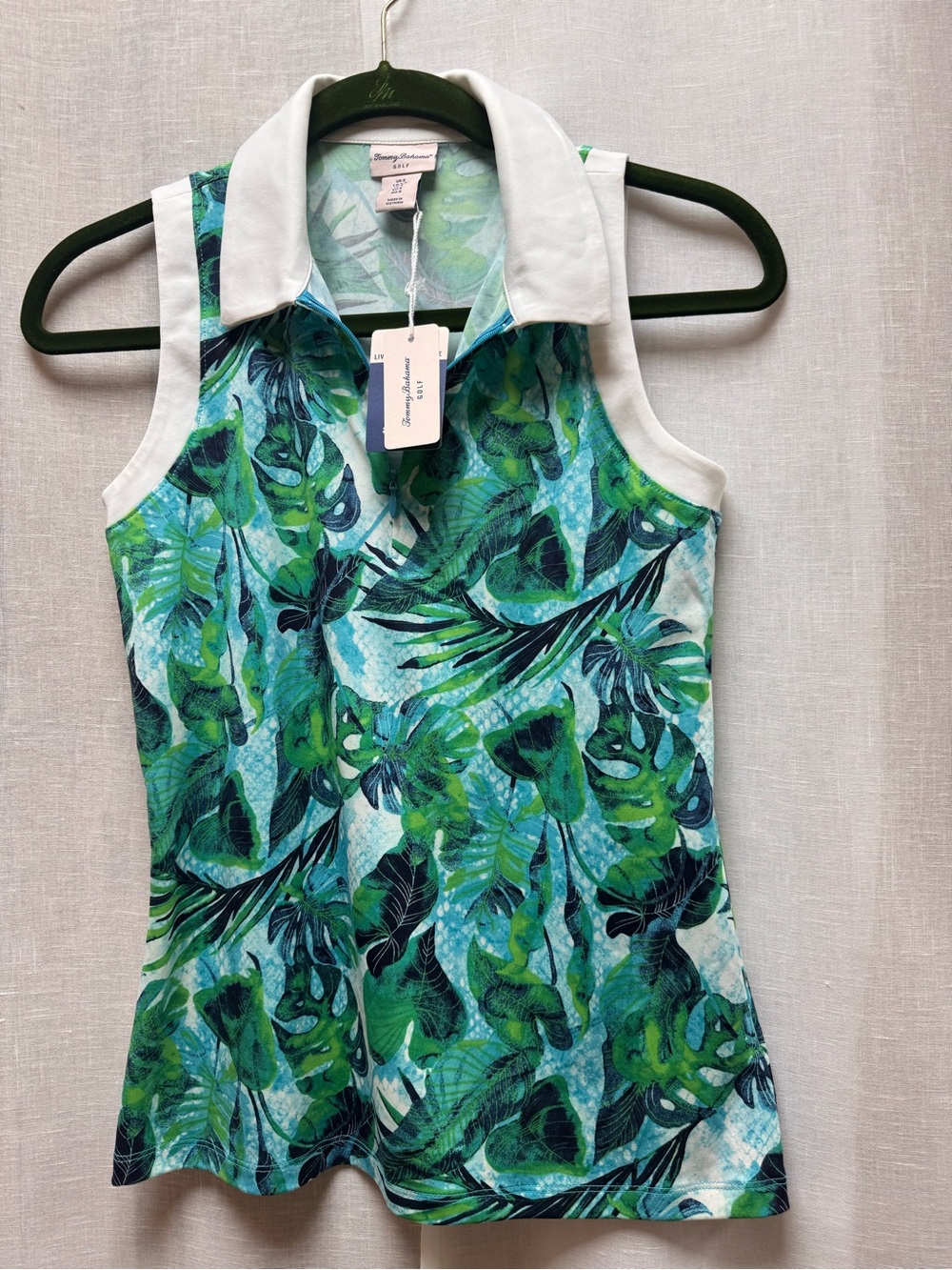 Tommy Bahama Leaf-Print Polo Tank in Green & Teal with White Trim